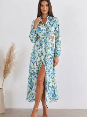 Zara Cut Out Floral Paisley Midi Dress L
